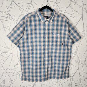 Patagonia Blue Plaid Seersucker Cotton Blend Short Sleeve Shirt